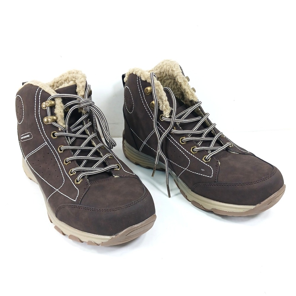 Outdoors Mens Faux Fur Lined Winter Hiking Boots Brown Lace Up EU 41 US 8